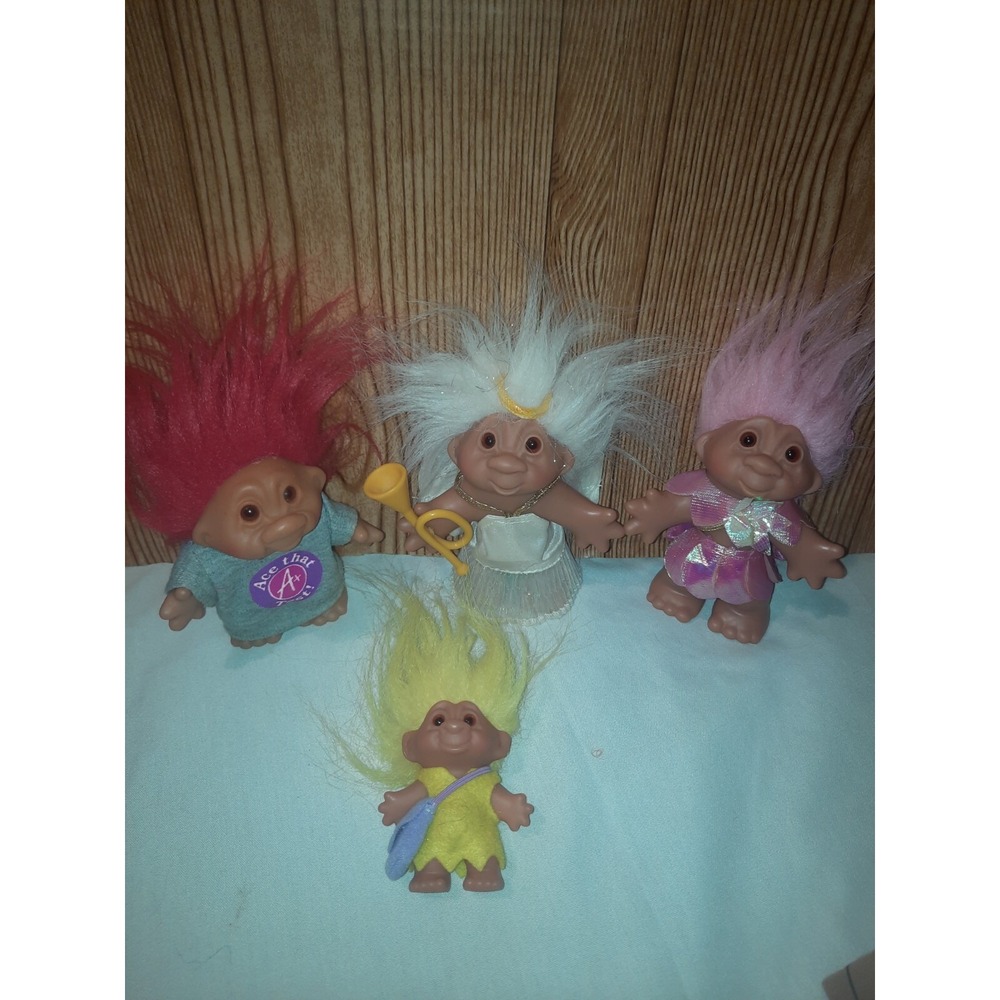 Vintage 4x Thomas Dam Troll Dolls Lot 2005(3×) 1986(1×) 3"-5"